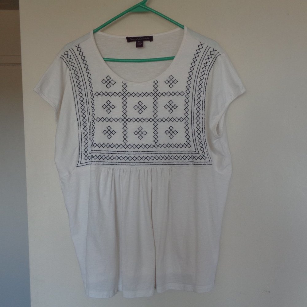Gloria Vanderbilt White Cotton Modal Diamond Embroidered Top XXL 2X Cap Sleeves